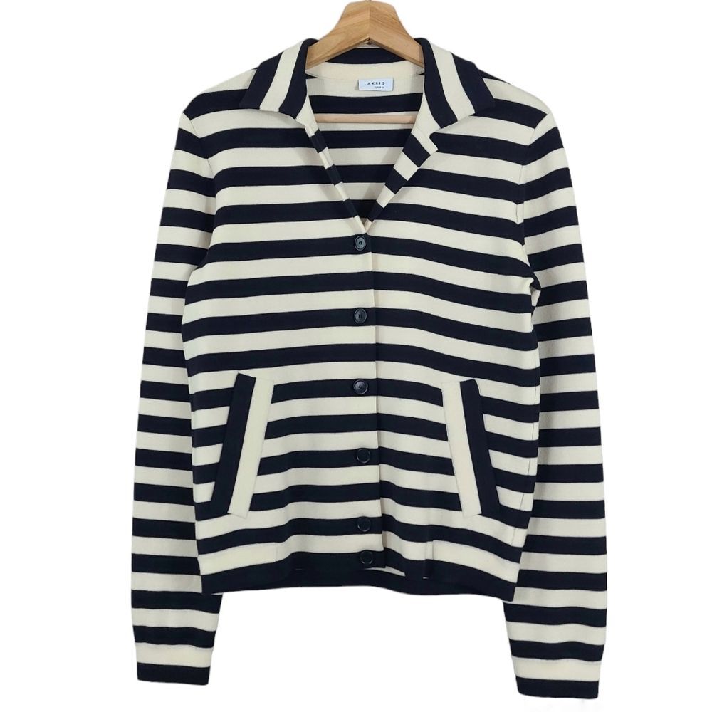 Akris Punto Wool Blend Striped Blazer career business boss statement sz 4